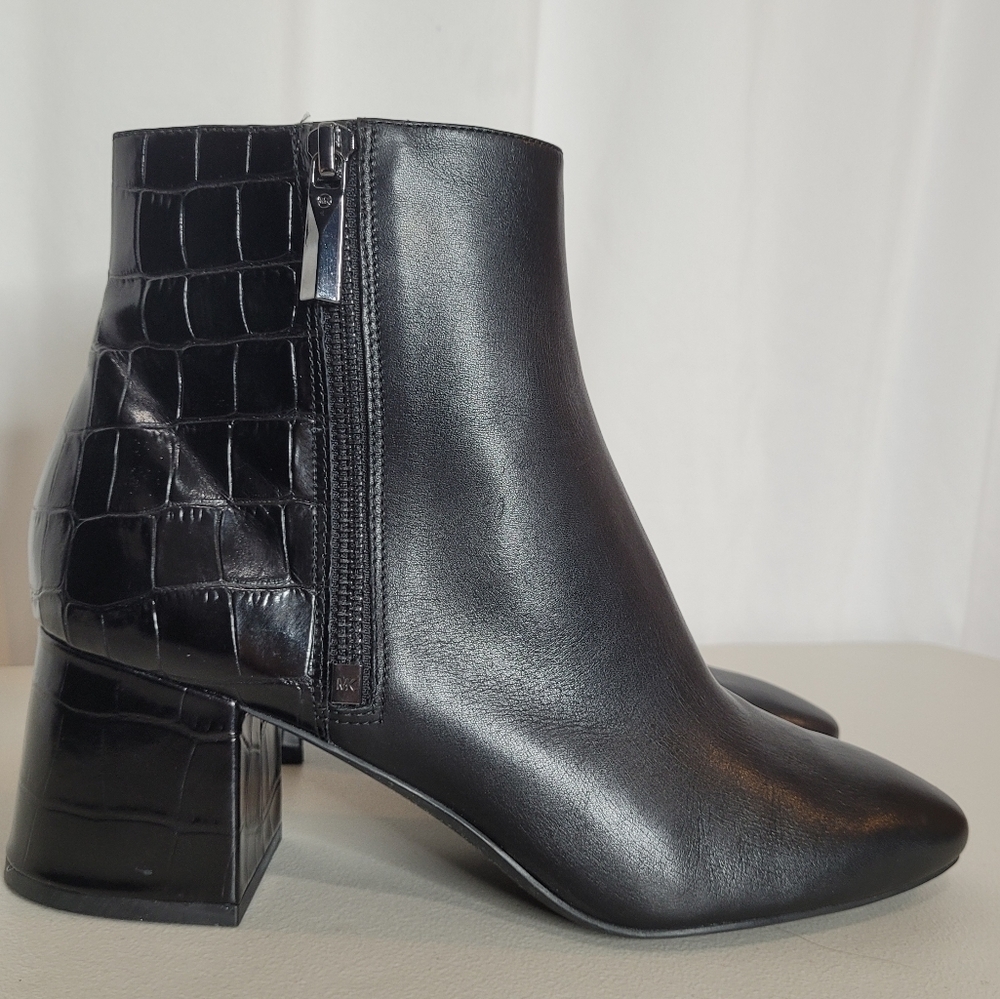 Michael Kors Black Ankle Boots with croc embossed heel.